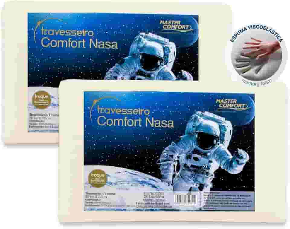 Kit 2 Travesseiros Nasa Dream Viscoelástico Master Comfort Antiácaro Altura 10cm