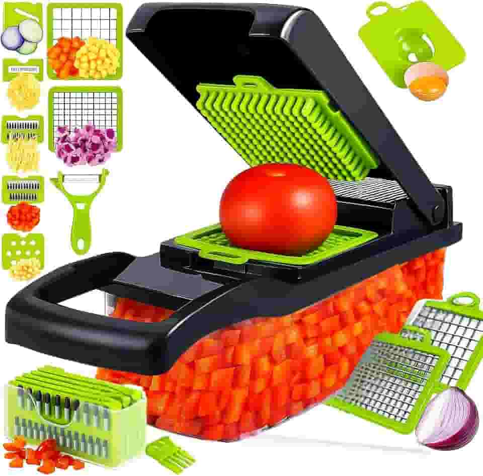 Cortador Fatiador Ralador de Legumes Multifuncional 15 em 1 - Fatiador de Bandolim Máquina Profissional de Cortar Alimentos Cebolas Vegetais Frutas Legumes Premium Hytalux