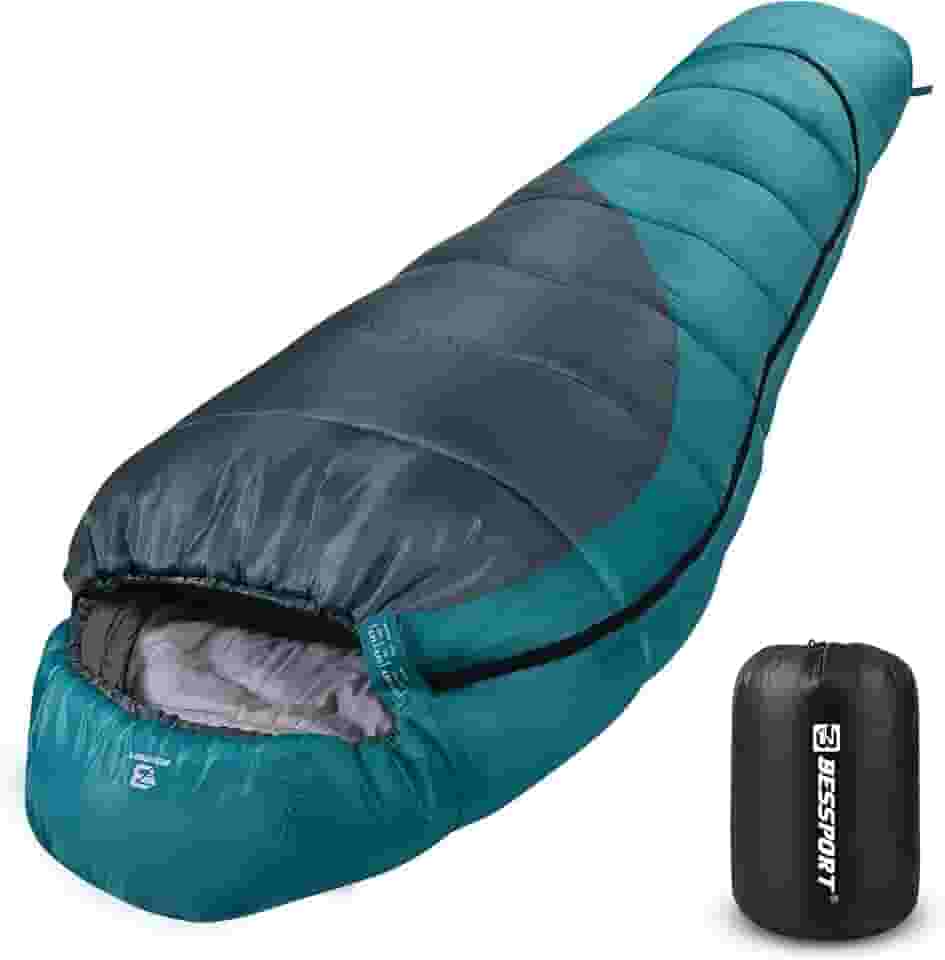 Bessport Saco de dormir Mummy | Saco de dormir extremo de 3 a 4 estações para adultos em clima frio de 9,4 a 7,2 °C – quente e lavável, para caminhadas, viagens e atividades ao ar livre