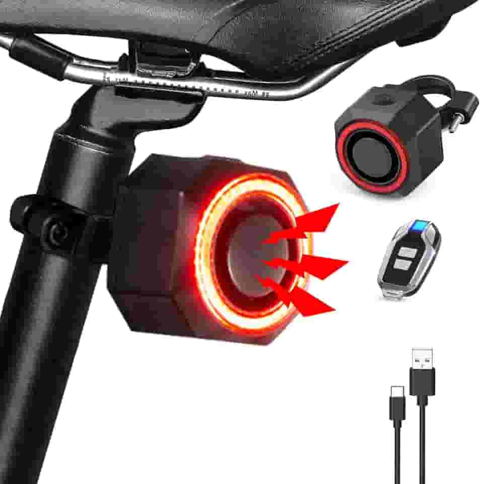 Antfire Smart Bike Tail Light USB Rechargeable, 110 dB Bike Alarm with Wireless Remote Control, 4 Light Modes Bicycle Tail Light, Waterproof Bicycle Alarm, Bike Brake Light