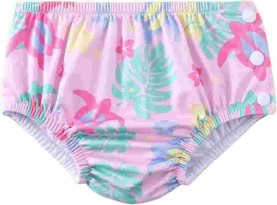 Acqua di Mare Biquini com Fralda de Piscina Reutilizável Bebê Menina 6 a 24 meses (Rosa Tartarugas, 18 meses)