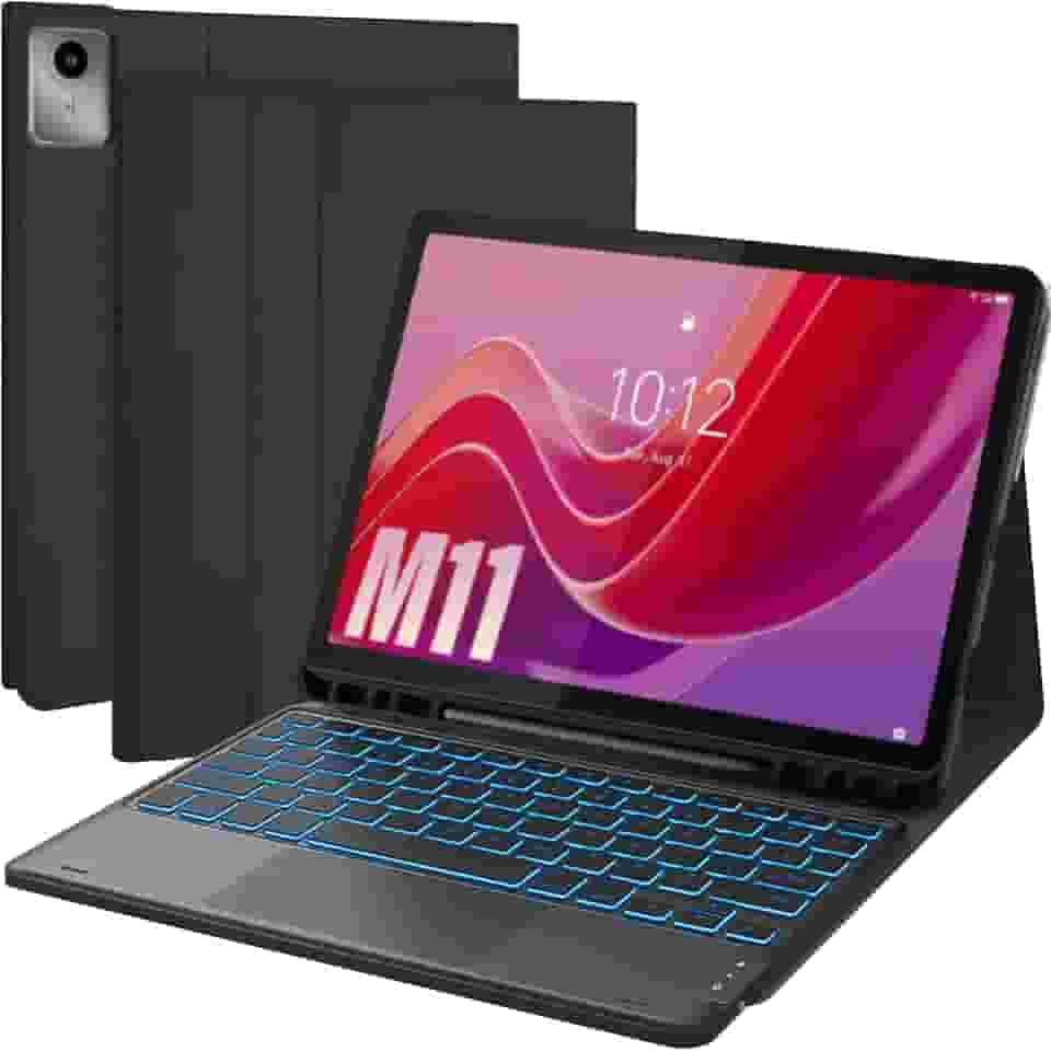 Capa retroiluminada com teclado touchpad para Lenovo Tab M11 / K11 LTE 11 polegadas, capa de couro com suporte com teclado sem fio para tablet Tab M11 2024 11 polegadas TB-330FU, preta
