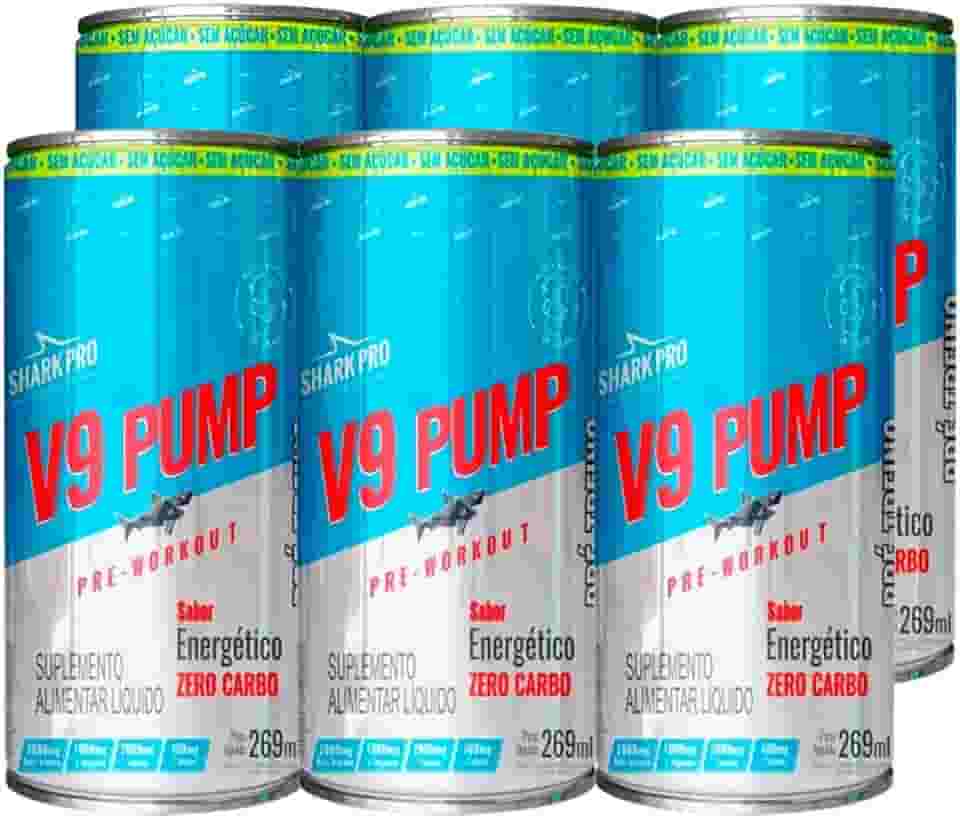 V9 Pump Drink Bebida Pré-Treino (Pack 6 Latas de 269ml) Shark Pro Sabor Energético