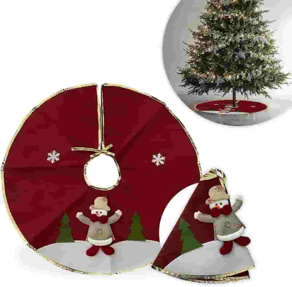 Saia para Árvore de Natal Decorada Vermelha Boneco de Neve Ski 60cm - Rio Master
