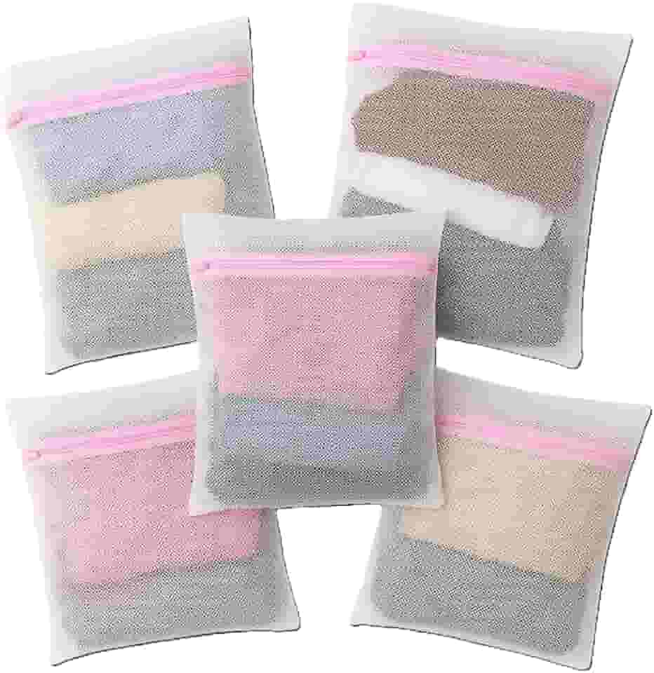 Kit 5 Sacos de Lavar Roupas Delicadas para Maquina de Lavar, Malha Protetora, 30x40 cm, Branco