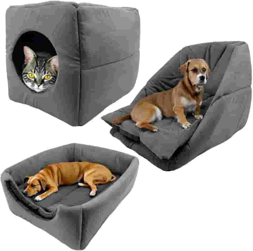 Cama Toca Iglu 3 em 1 Suede Cachorro Gato Frio Quente Pet G (Cinza)