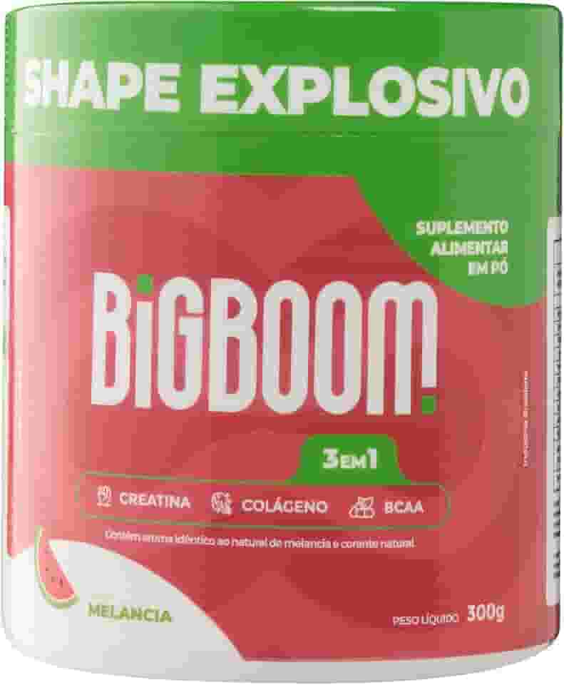 Creatina - BIGBOOM - 100% Pura 300G. A única 3 em 1 | Colágeno, BCAA + Creatina Monohidratada - para mulheres, crescimento de glúteos, crescimento muscular, aumento de energia, auxílio cognitivo e Colágeno.