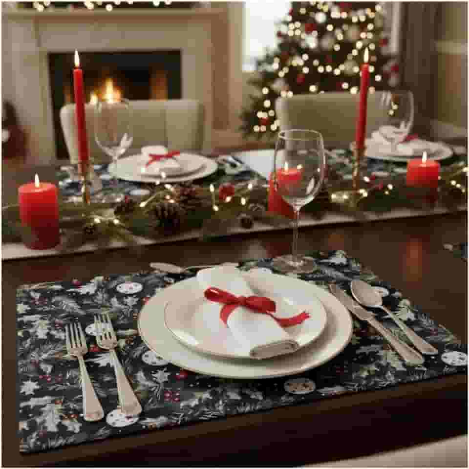 Jogo Americano de tecido Kit com 6 peças Retangular Jantar Mesa Posta Natal (6, NATAL VERDE)