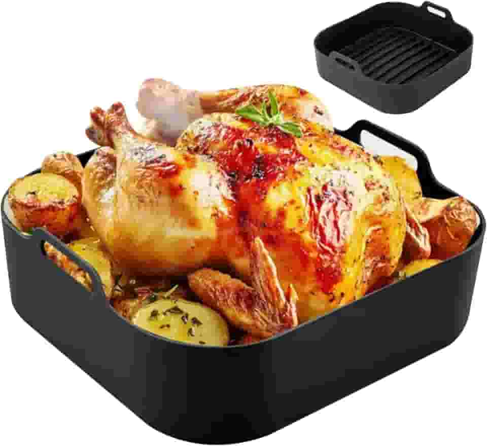 Forma Quadrada de Silicone para Air Fryer 20x20cm Antiaderente e Reutilizável com Alça Prática para Fritadeira Elétrica Forno Panela e Microondas (Preto)