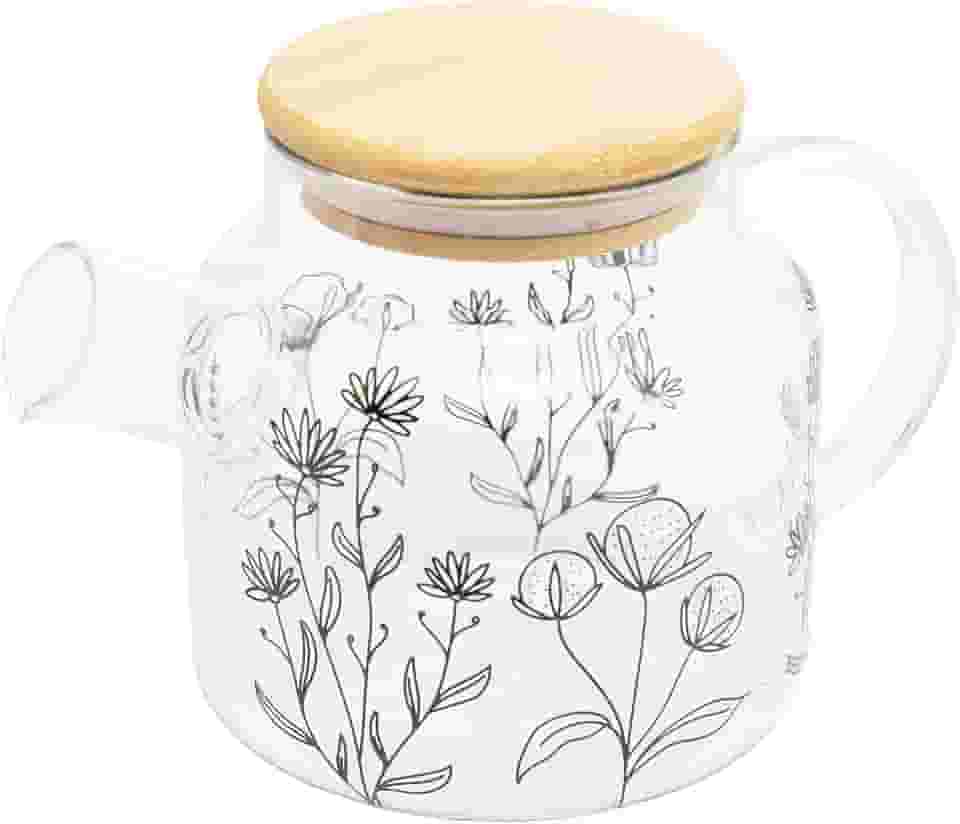 WOLFF - Chaleira de Vidro Borossilicato com Tampa de Bambu Flor 600ml