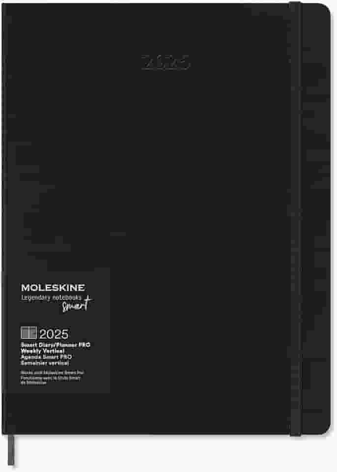 Moleskine 12 Month 2025 PRO Smart Weekly Vertical Planner, Hard Cover, XL (7.5" x 9.5") Black - Compatible with Moleskine Pen+ (Sold Separately) & App
