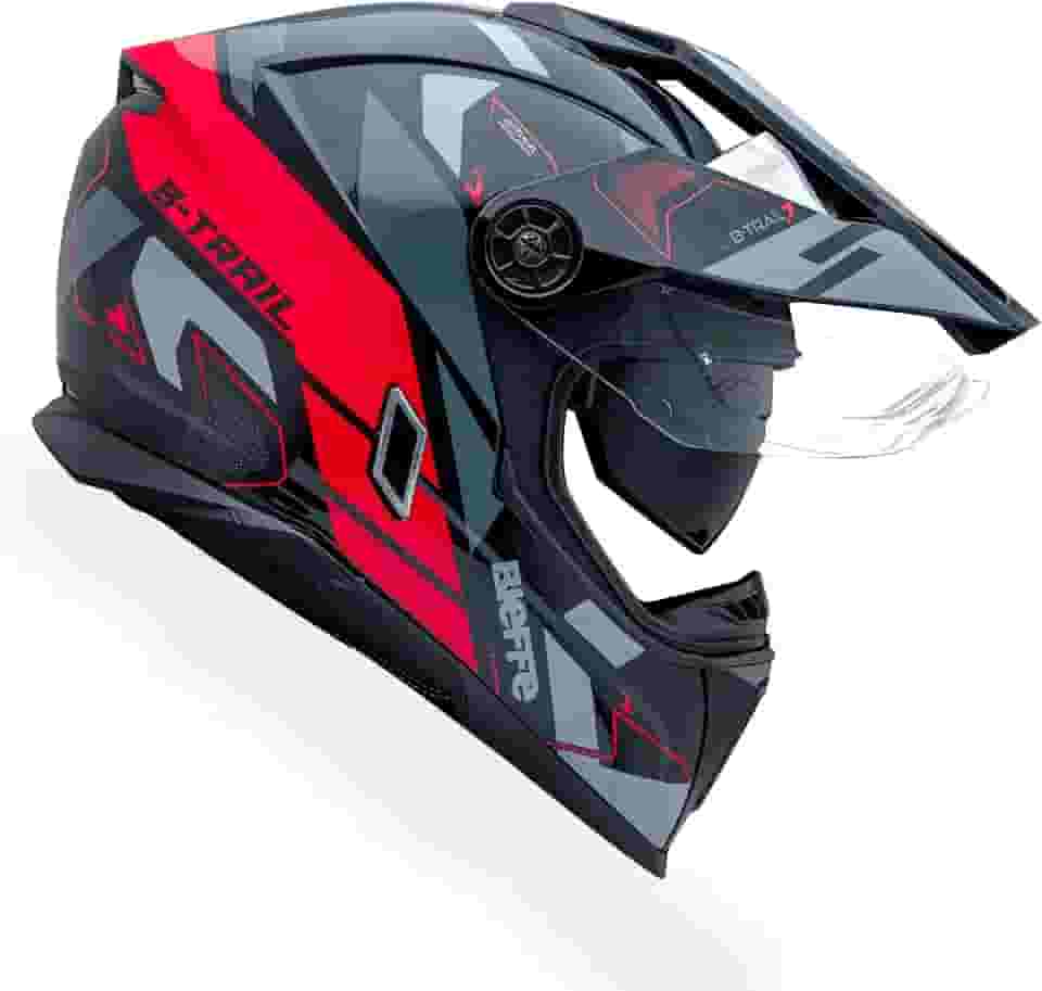 Capacete Moto Bieffe B-Trail Conquest Preto Vermelho Com Óculos Interno