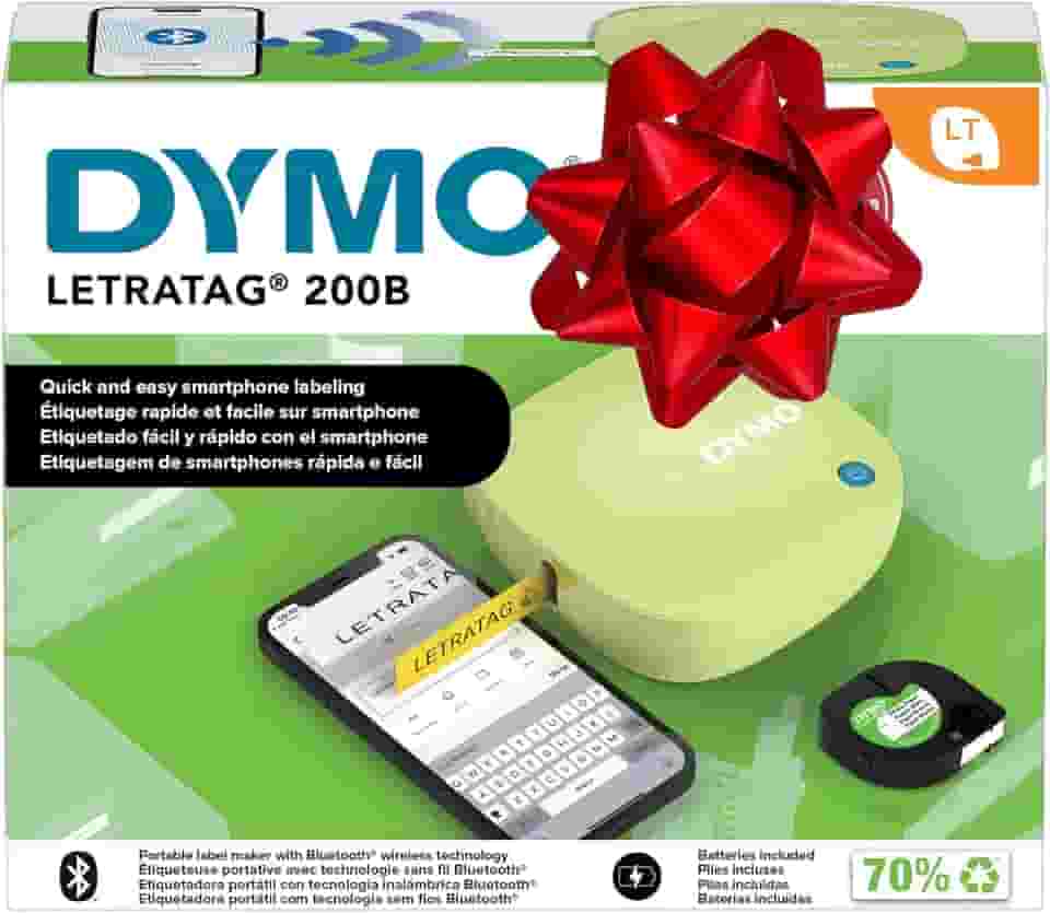 DYMO LetraTag 200B Rotulador Bluetooth | Impressora de etiquetas compacta | Conecta através da tecnologia sem fio Bluetooth para iOS e Android | Inclui 1 fita adesiva de papel branco | Amarelo