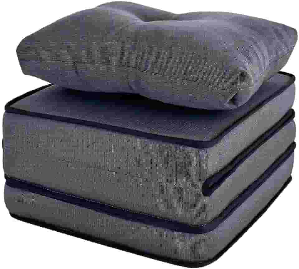 Puff Multiuso com Lençol e Travesseiro Solteiro 3 em 1 em Tecido e Courvin Bf Colchões