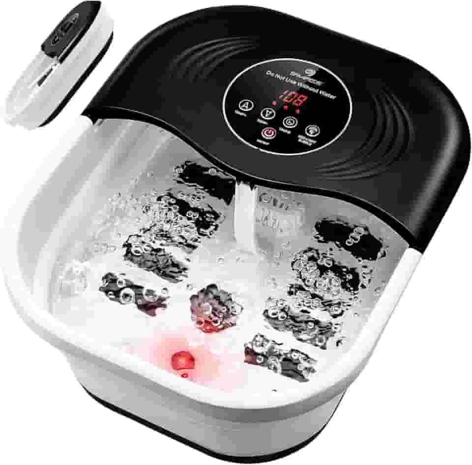 Spa Para Os Pés Dobrável Com Controle De Calor, Bolhas, Luz Vermelha E Temperatura - Massageador Banho 8 Rolos Shiatsu, Temporizador Pedra-Pomes, Banheira Imersão Portátil Relaxamento Alív