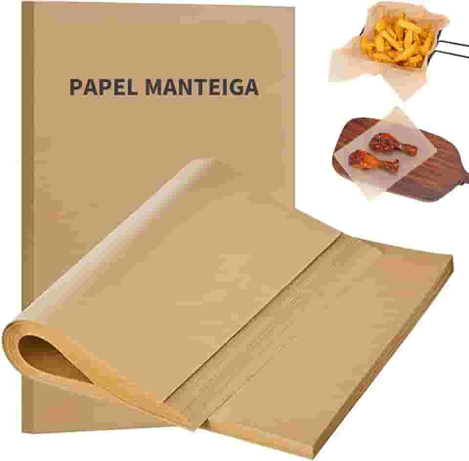 100 Folhas de Papel Manteiga Culinário, 40x30cm, Dupla Face com Silicone Antiaderente, Sem Óleo Excessivo, Ideal para Assar, Churrasco, Air Fryer e Culinária Perfeita