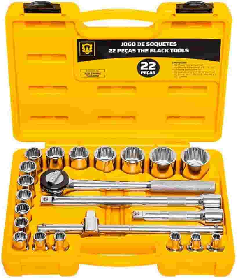 Jogo Kit de Ferramentas Manuais Chave Catraca 1/2 8 a 32mm BCS022 The Black Tools Cor Amarelo