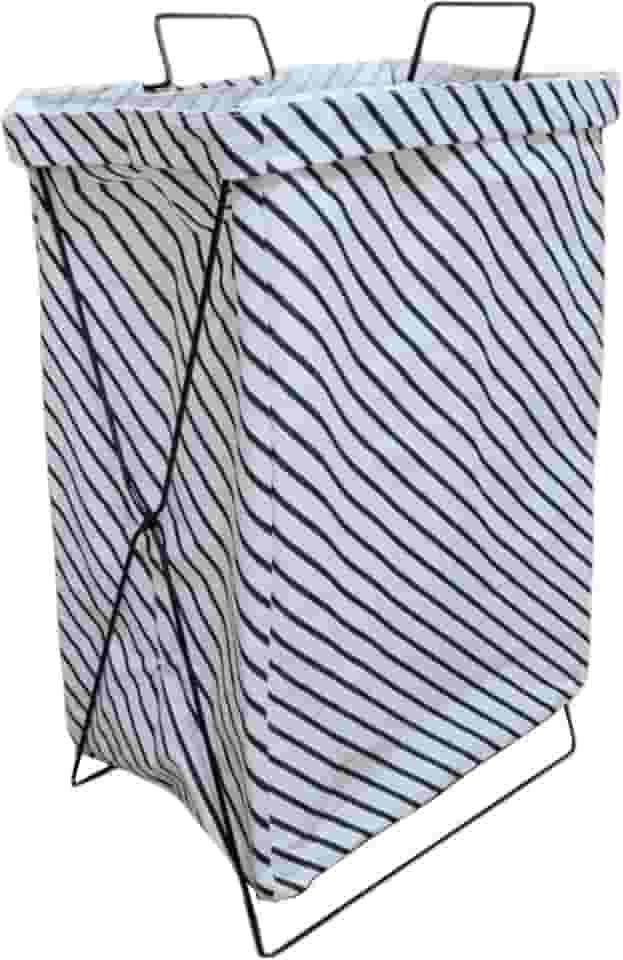 AMOEJA Cesto de Roupa Suja com Suporte em Aço Inox – Dobrável, Lona Durável – 4 Opções de Estampa (Listrado)