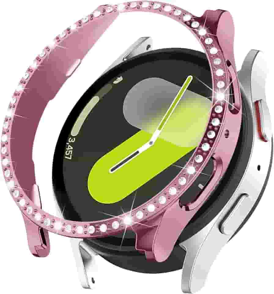 Capa brilhante para Samsung Galaxy Watch 7 de 40 mm e 44 mm para mulheres, capa protetora de diamante com strass de cristal com glitter, capa rígida de policarbonato à prova de choque para Samsung