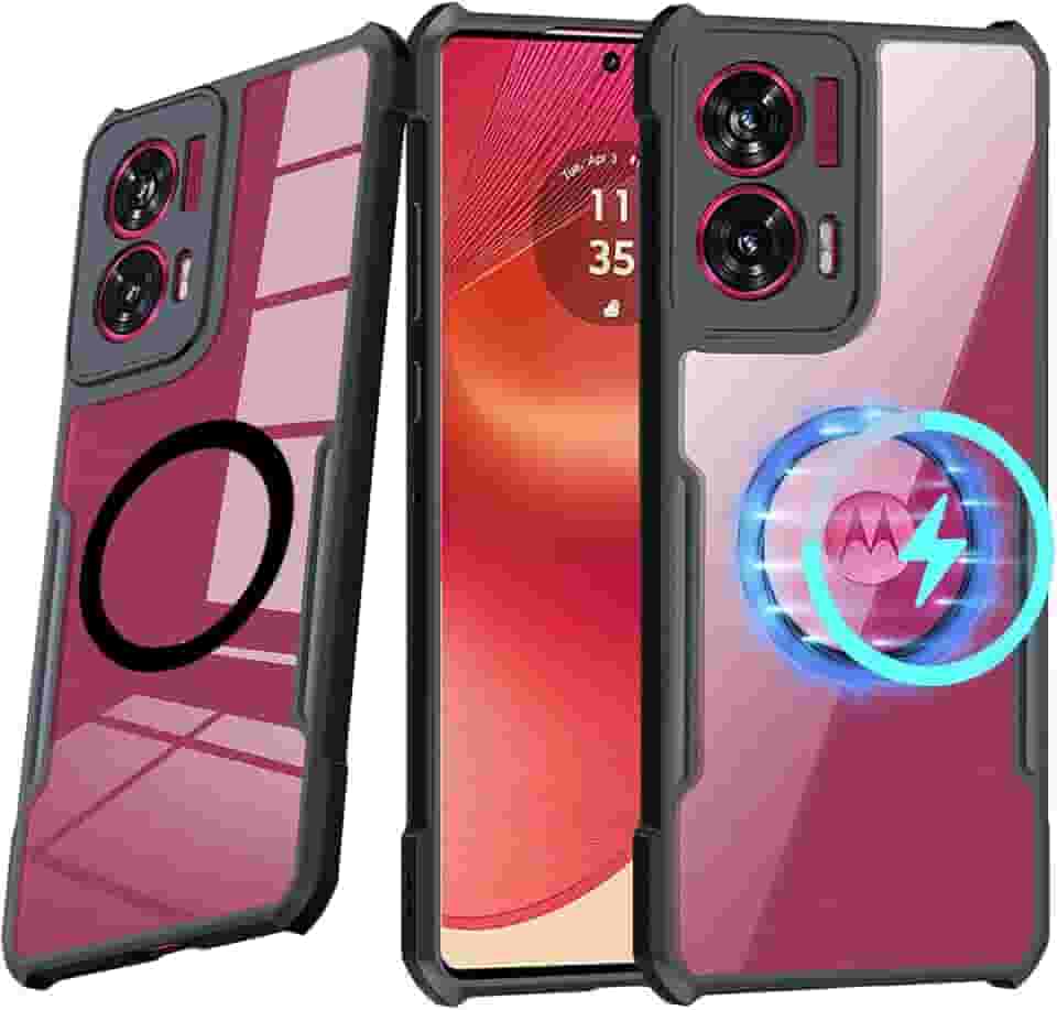 Capa magnética para Motorola Moto Edge 50 Fusion/Moto G96 [compatível com Magsafe] Capa ultrafina de TPU macio + parte traseira transparente de acrílico airbags de grau militar proteção contra