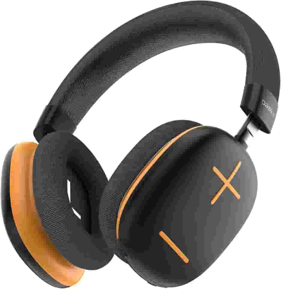 Basike Fones De Ouvido Sem Fio, Headphone Bluetooth on-ear com Microfone, Até 50 Horas de Música, HQ182B (Laranja Preto)