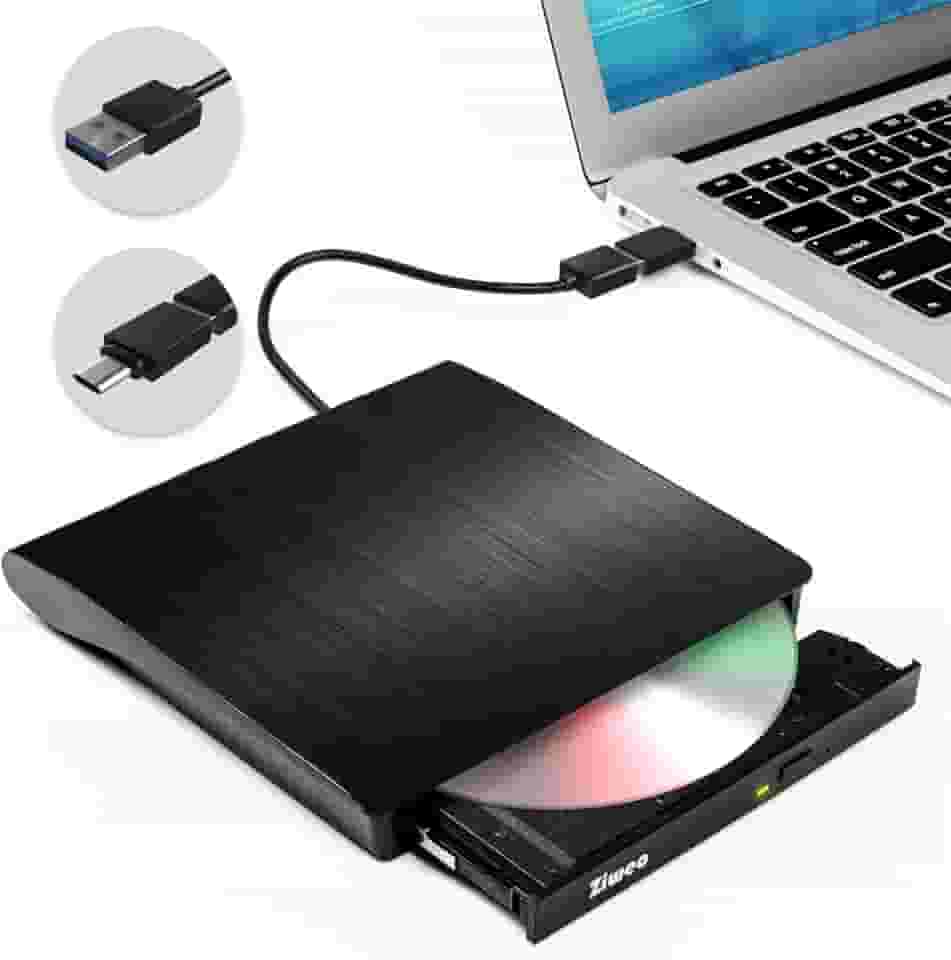 Unidade de DVD externa USB 3.0 Tipo-C gravador de CD portátil +/-RW Drive DVD Player para ROM Rewriter Burner compatível com laptop, desktop, PC, Windows, MacBook, Linux, Mac OS