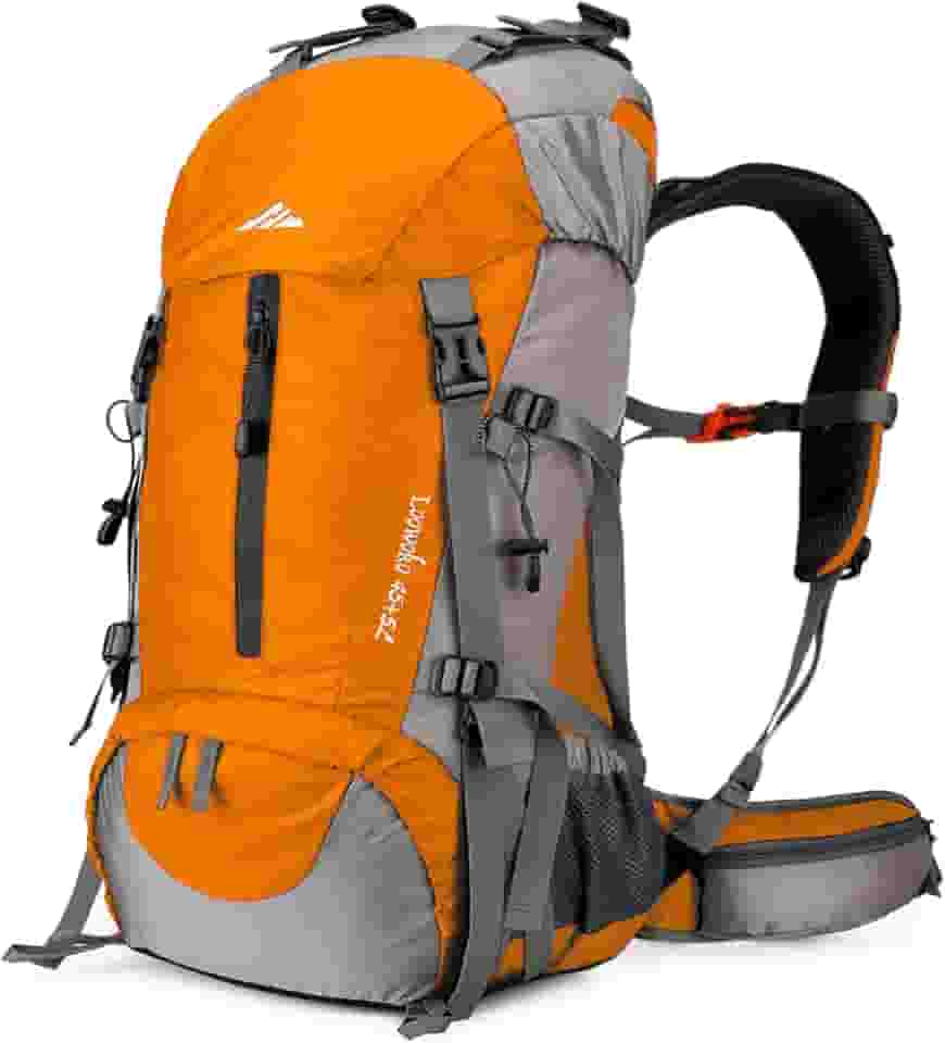 Mochila de caminhada de 50 L da Loowoko, bolsa impermeável para acampamento essencial com capa de chuva, mochila leve de 45 + 5 litros