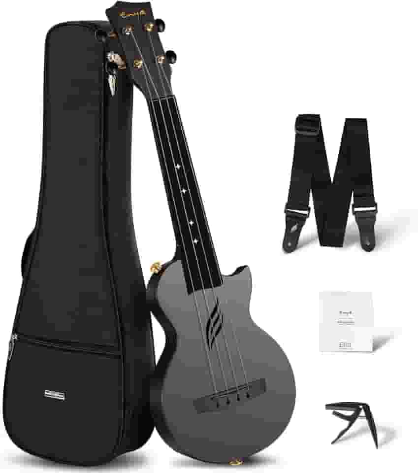 Enya Ukulele Soprano Nova U Mini Simple 53 cm – Ukulele de viagem de fibra de carbono – com kit para iniciantes inclui estojo, alça, capo e cordas (preto)