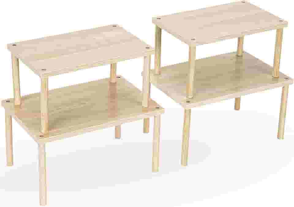 Prateleira organizadora de armário de madeira, conjunto de 4 prateleiras de balcão de cozinha, organização empilhável de especiarias para armário, armário de despensa, prateleira de