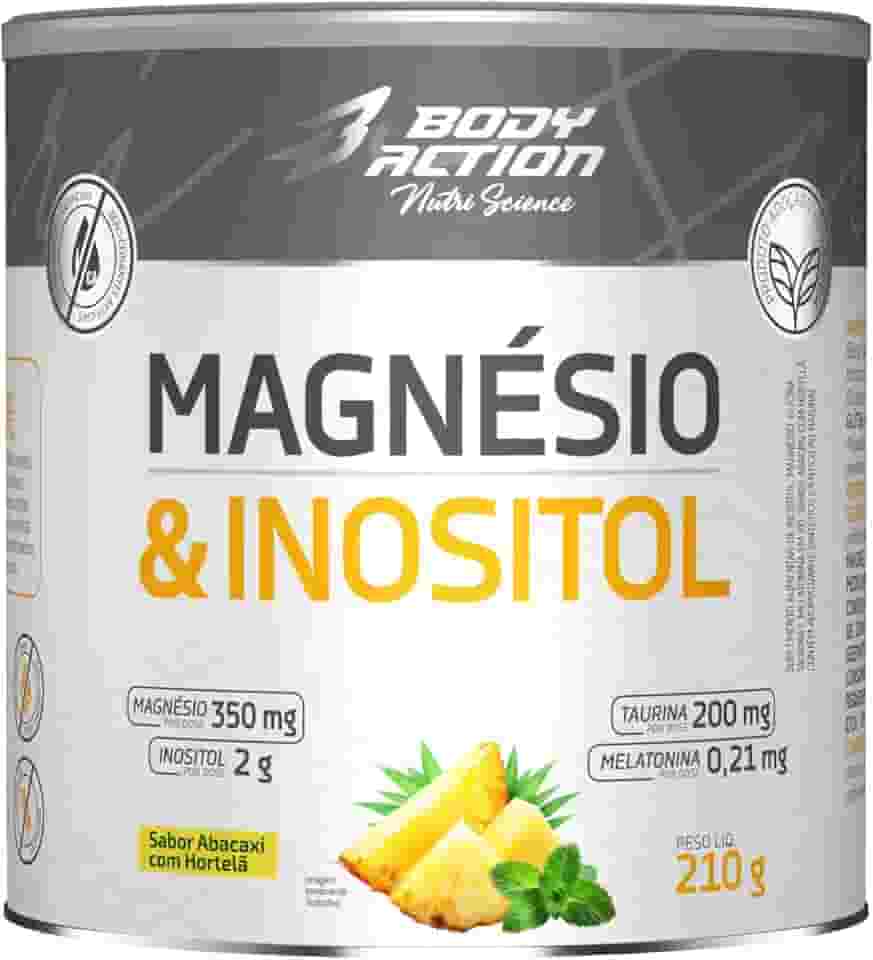 Magnésio e Inositol 210g Sabor Abacaxi com Hortelã Bodyaction