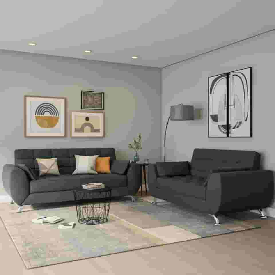 Conjunto de Sofá 2 e 3 Lugares Larissa II Suede Cinza