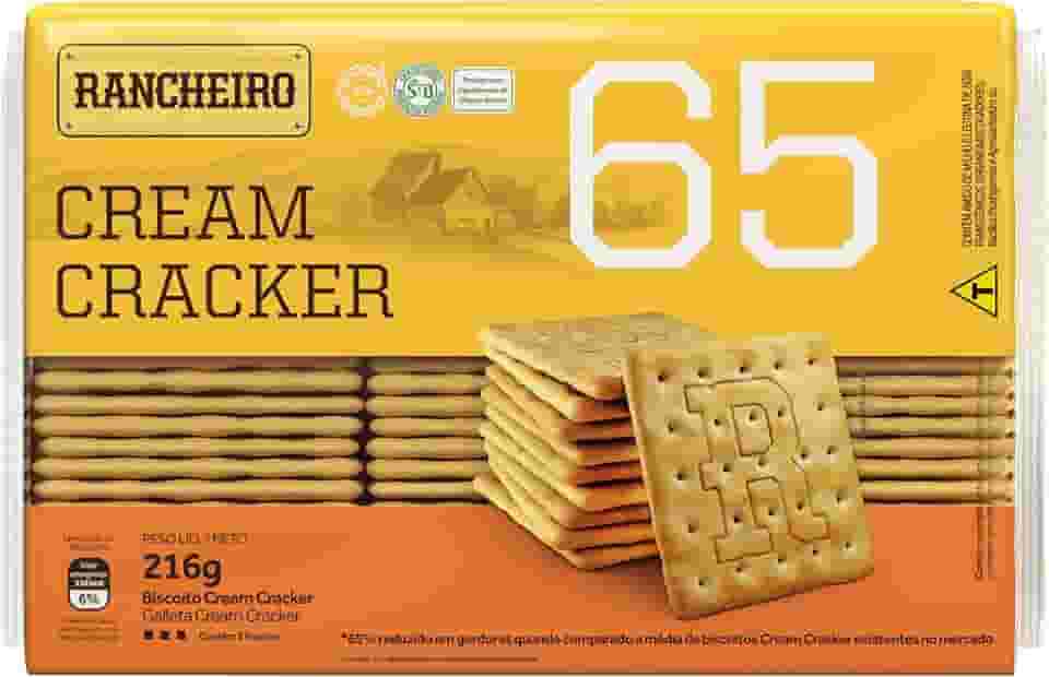 Biscoito Cream Cracker 65 Rancheiro 216g – Crocante, 65% Menos Gordura e Vegano