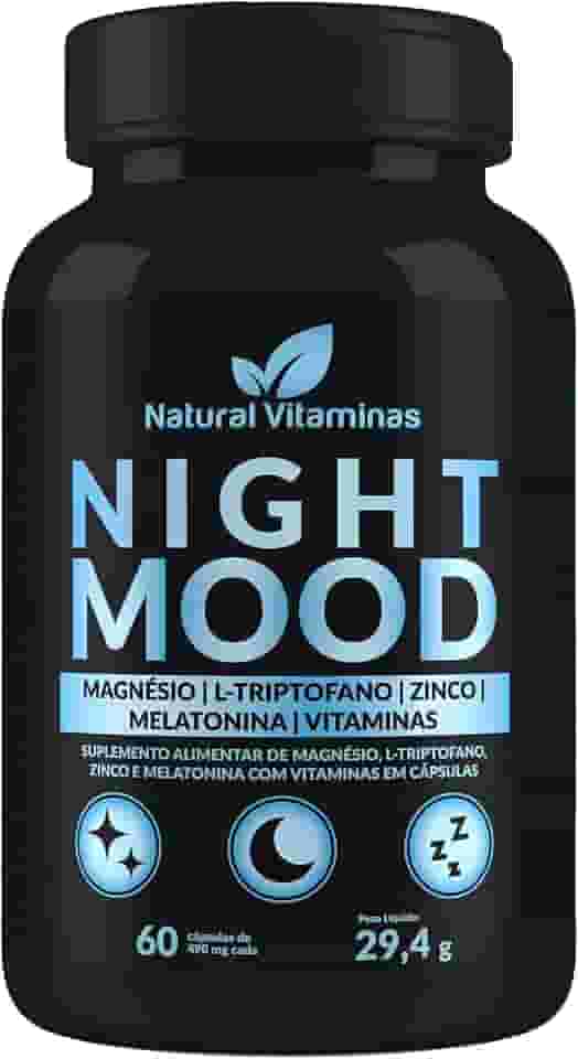 Melatonina, Triptofano, Magnésio, Zinco e Complexo B. Night Mood - 1 Pote com 60 Cápsulas de 490mg