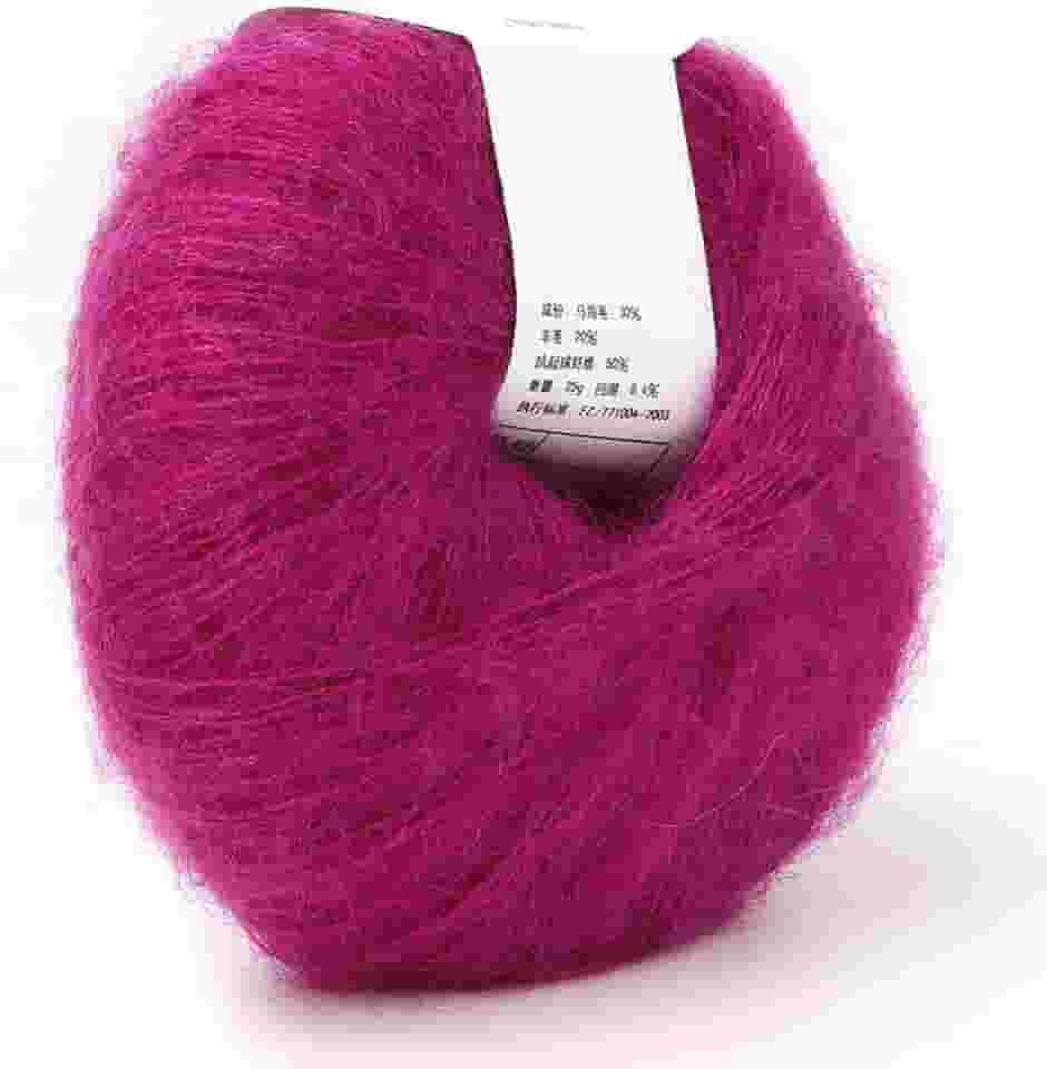 Fio de lã angorá de tricô macio popular para ele fio de lã longo DIY cachecol suprimentos de linha de crochê (com um crochê) (15 vermelho rosa profundo)