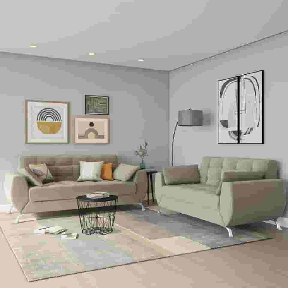 Conjunto de Sofá 2 e 3 Lugares Larissa Suede Bege