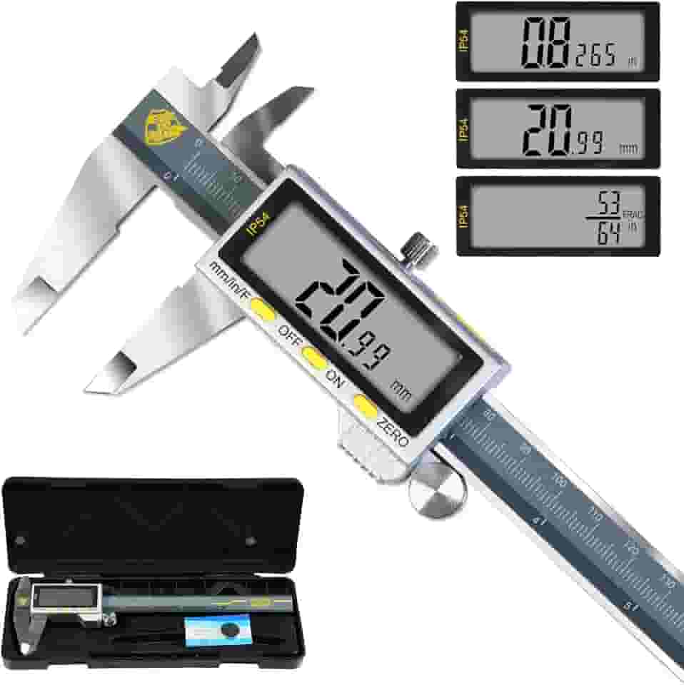 YELLOW JACKET Ferramenta De Medição De Paquímetro Digital De 6 Polegadas, Micrômetro De Paquímetro Ip54 Com Tela Led Grande E Interruptor De Polegada/Mm/Fração, Ferramenta De Paquímetro Para Bricol