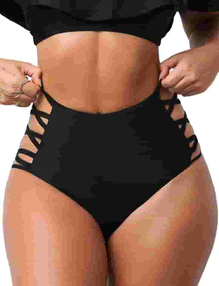 Calcinha de biquíni de cintura alta para mulheres, controle de barriga, retrô, preta, atrevida