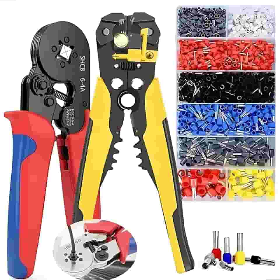 Kit Alicate De Crimpar + Alicate Desencapador 3 em 1 Com 1200 Terminais Ilhós, Kit Ferramentas Eletricista com Alicates, Corta Cabos, Descascador De Fios