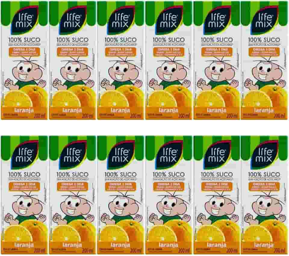 Kit com 12 Sucos de Laranja 100% Suco sem Adição de Açúcares 200mL - Life Mix
