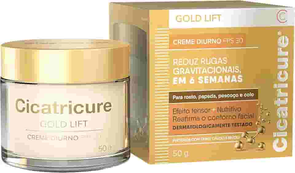 Cicatricure Gold Lift Creme Diurno FPS 30 | Reduz Rugas gravitacionais em 6 semanas | Efeito tensor nutritivo reafirma contorno facial, papada, pescoço e colo | Hidratante facial clareador | 50g