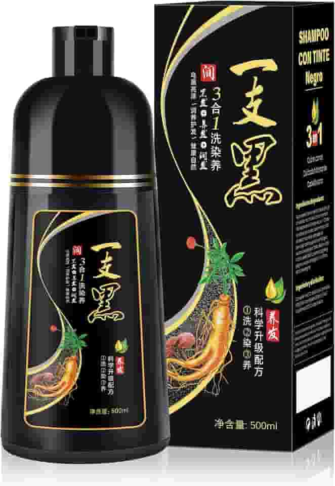 500ml Shampoo de Tintura 3 em 1 Preto Natural, Ingredientes a base de ervas para mulheres e homens, Tintura em minutos/semi-permanente