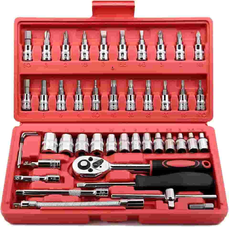 Kit Ferramentas 46 Peças com Catraca, Soquetes Allen Torx 1/4" e Extensão – Maleta Compacta Completa para Uso Profissional Automotivo e Doméstico
