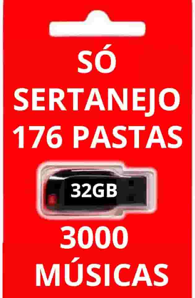 Pen Drive 32GB Gravado Só com Músicas Sertanejas – 176 Pastas e 3.000 Faixas Aproveite um acervo completo com o melhor do sertanejo!