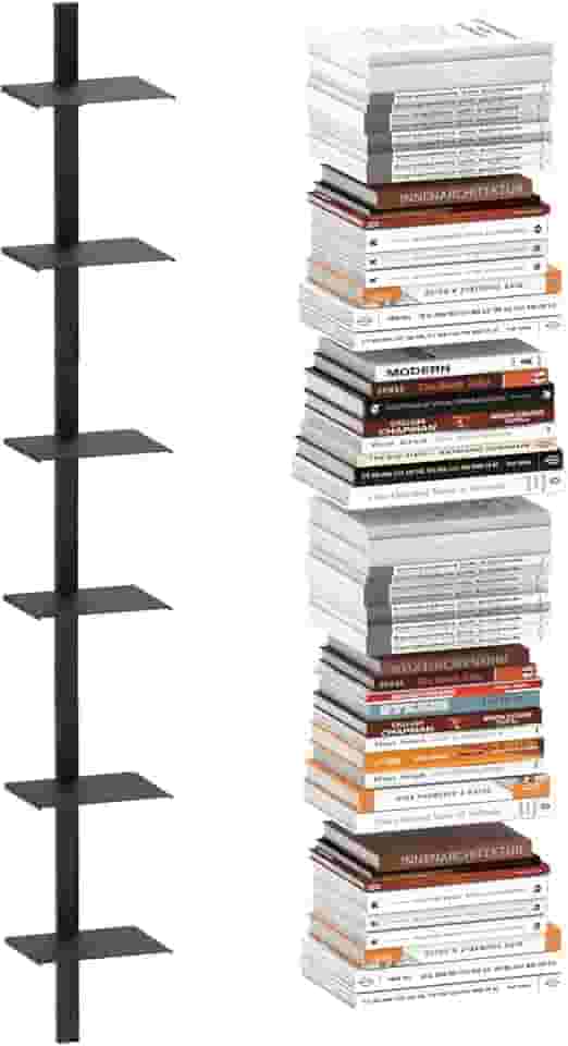 Estante flutuante invisível para montagem na parede, torre de livros de coluna preta, pacote com 3 organizadores verticais de 6 níveis, estante de metal resistente para casa, escritório