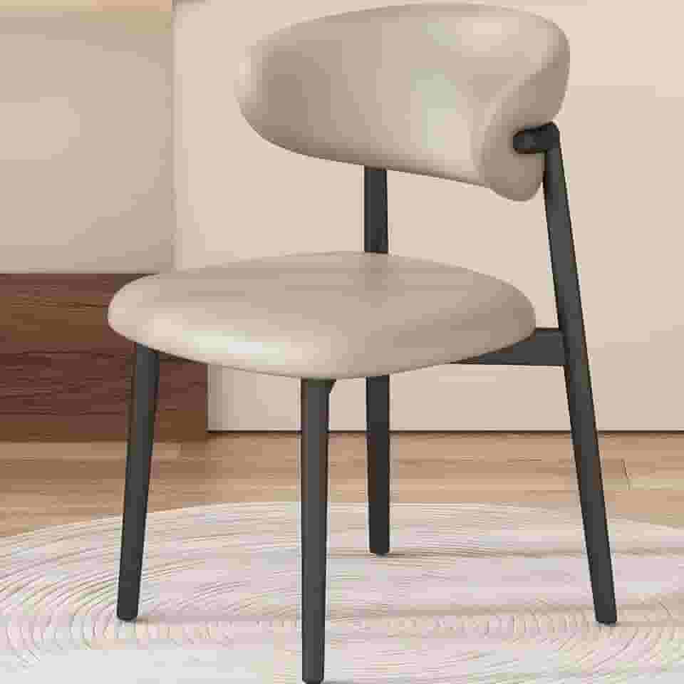 Cadeiras de jantar modernas, cadeira estofada para sala de jantar com encosto curvo, couro Napa macio e almofada de esponja de alta densidade, cadeiras de jantar de cozinha sem braços, assento branco