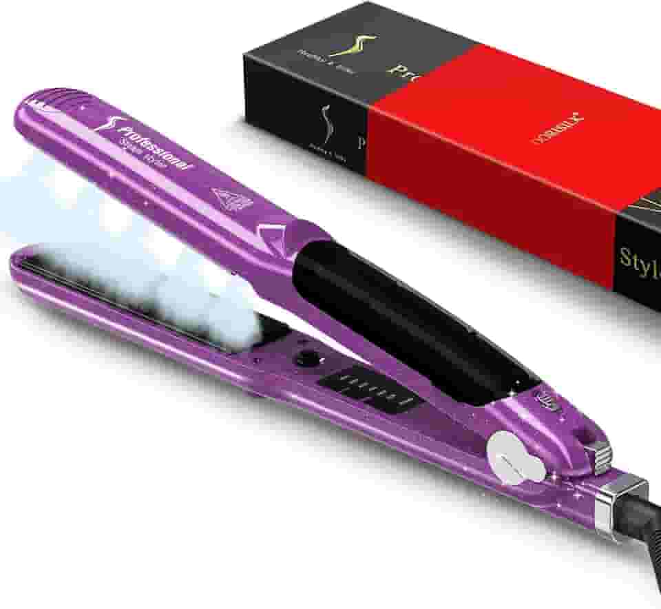 DORISILK Alisador e modelador de cabelo a vapor atualizado 2.0, cerâmica 2,5 cm profissional salão de beleza Steampod Styler Plancha Vapor Iron, 450 LED Temp, 2 em 1, roxo