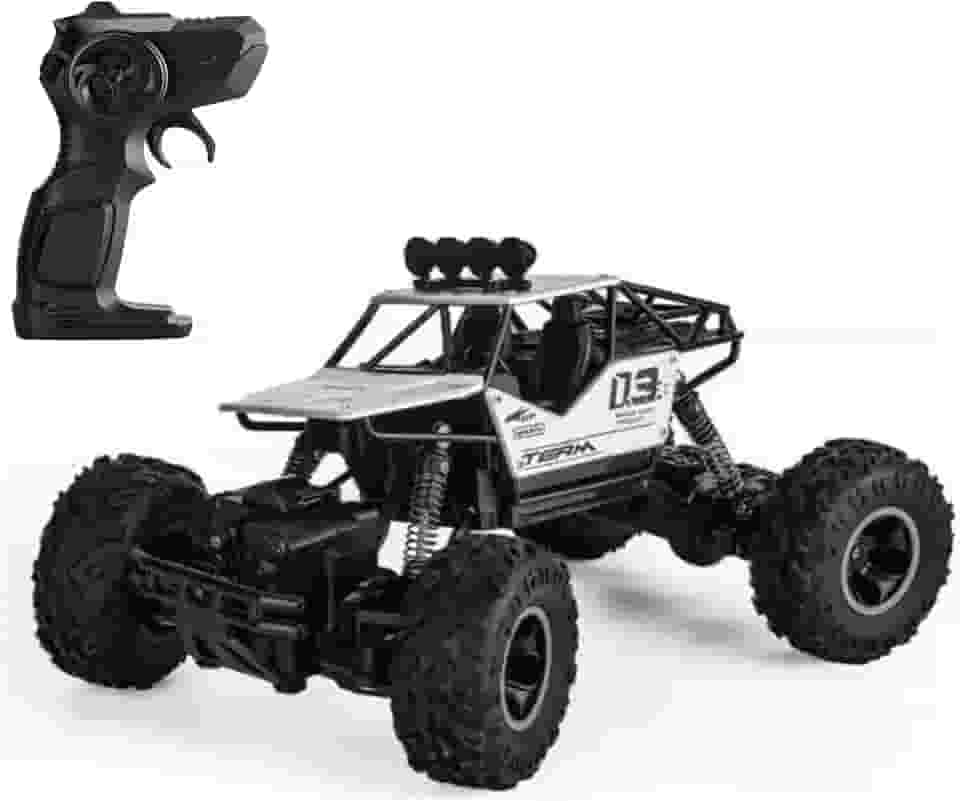 Carrinho De Controle Remoto 4x4 Monster Truck Rock Crawler 4WD Hight Speed Brush Off-Road Truggy + Bateria Extra (Prata)