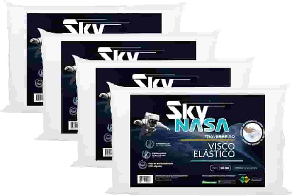 Nap Kit 4 peças Travesseiro Nasa Sky Viscoelástico Altura 10cm Visco D40 Premium Capa 100% algodão para fronhas 50x70cm - Branco