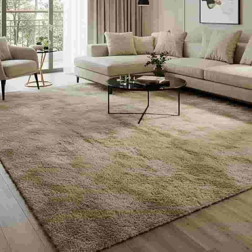 Tapete Peludo Felpudo 2,00 x 1,50m Antiderrapante para Sala Quarto Sofá Decoração Confortável Macio Shaggy Bege Moderno Tecido Aconchegante (Bege)