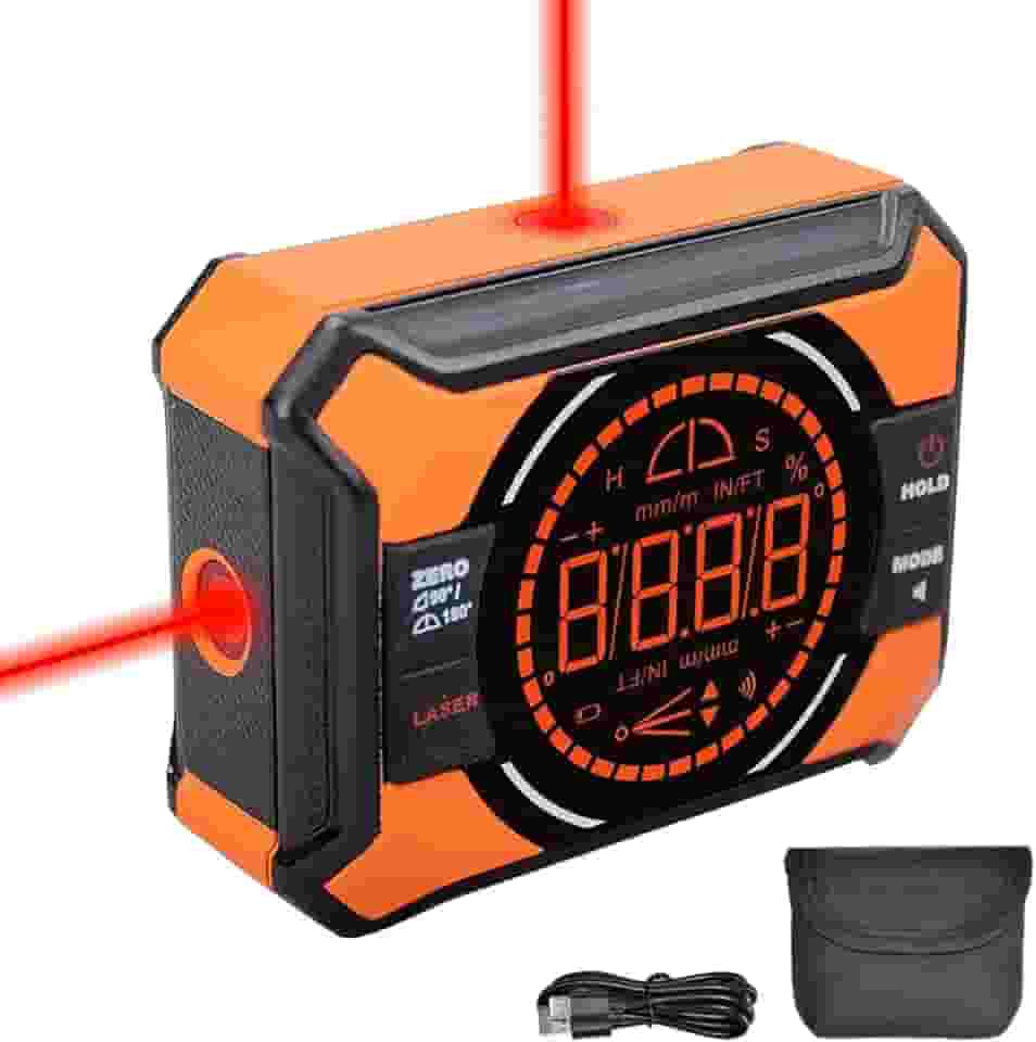 Medidor de ângulo magnético digital com laser, mini localizador de ângulo a laser 3 em 1, nível digital recarregável com visor retroiluminado, transferidor inclinômetro para marcenaria, serra de mesa